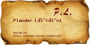 Plander Lóránt névjegykártya